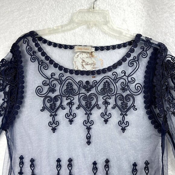 Simply Couture sz XL Boho Lace Sheer Top Embroidered Designer Hippie Peasant NWT - Picture 3 of 10
